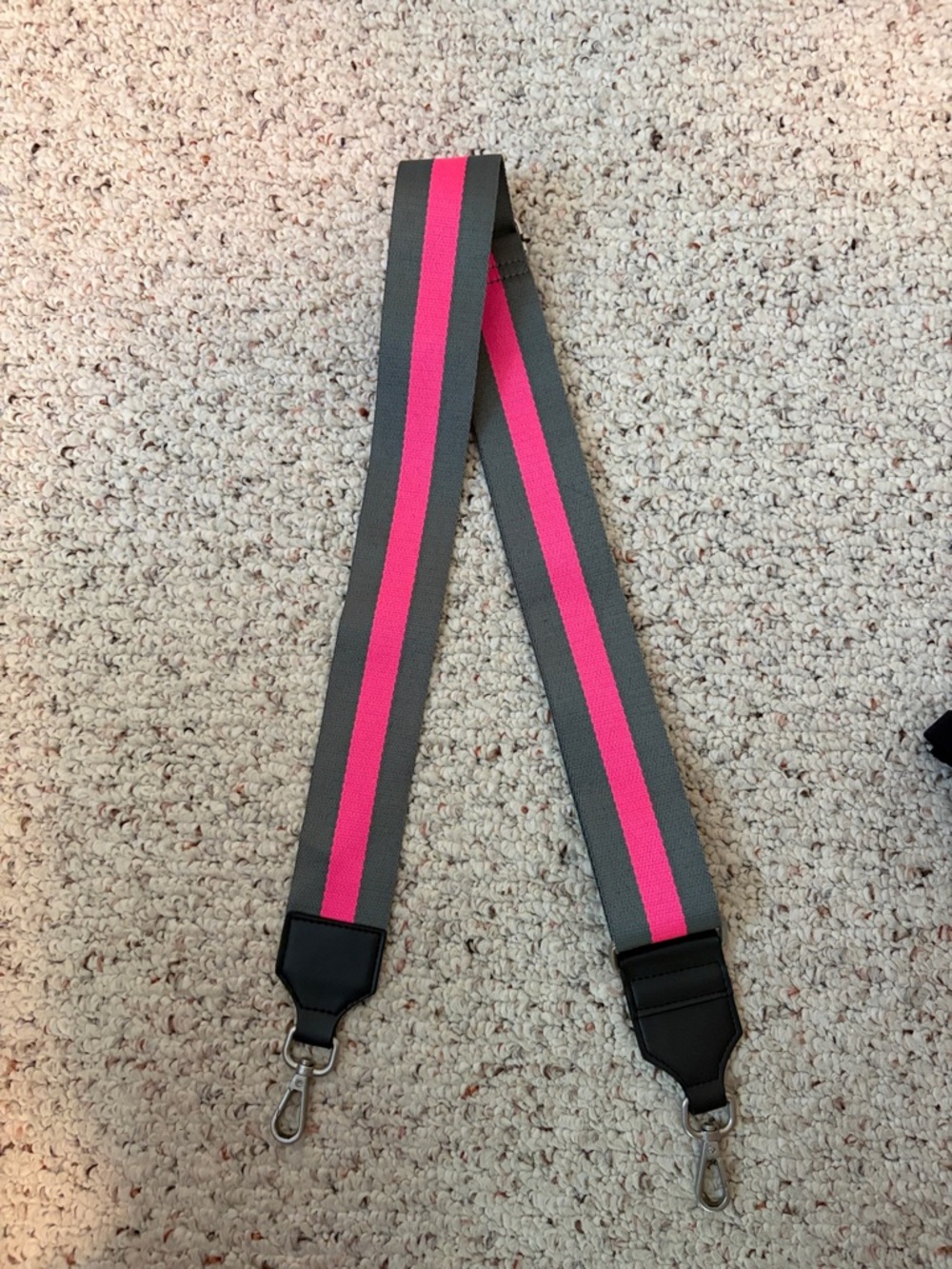 Adjustable Gray Strap with Hot Pink Stripe - Removable Crossbody Strap